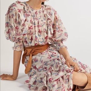 Magali Pascal Floral Ruff-sleeved MIDI Dress size S